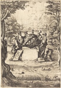 Frontispice voor de Heilige Cosmologia (Titel met astrologen) door After Jacques Callot