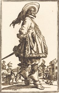 Edelman met bont afgewerkte mantel, met zijn handen achter zijn rug door After Jacques Callot