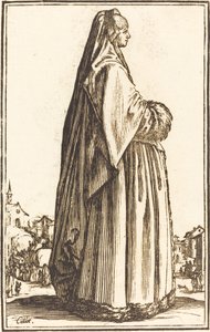 Adellijke Vrouw met een Sluier en een Jurk met Bontafwerking door After Jacques Callot