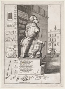 Standbeeld van Pasquin in het Huis van Kardinaal Ursino, Gepubliceerd na 1582 door After Nicolas Beatrizet.