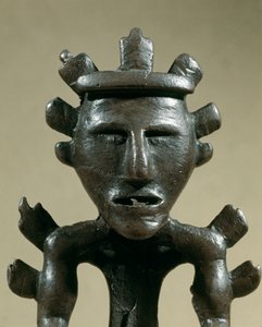 Prehistorie: bronzen krijgersfiguur van de Tresor van Galic (Kostroma, Rusland). 1500 v.Chr. Bronstijd. Moskou, Staats Historisch Museum