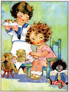 Meisjes spelen het dinette, c.1920 (illustratie)