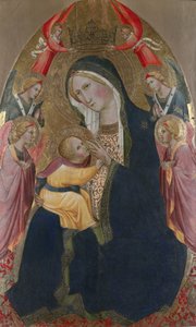 De Madonna van nederigheid met aanbiddende engelen