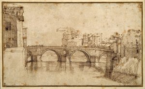 Het Isola Tiberiana, Rome door Agostino (attr. to) Carracci