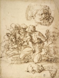 Een groep herders en andere studies door Agostino Carracci