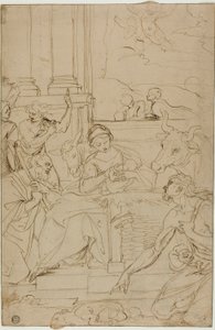 Aanbidding van de herders door Agostino Carracci