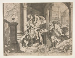 Aeneas en zijn familie vluchten uit Troje door Agostino Carracci