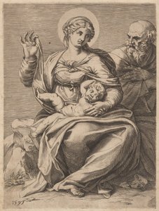 De Heilige Familie door Agostino Carracci