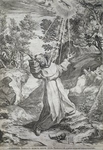 De stigmatisatie van Sint Franciscus op de berg La Verna (1224) door Agostino Carracci