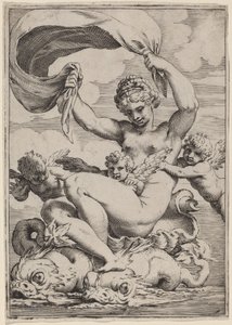 Venus of Galatea ondersteund door dolfijnen