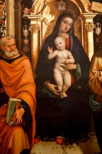 Madonna en kind met heiligen. 16e eeuw
