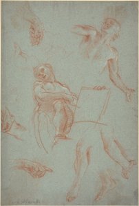 Blad met studies van figuren, handen en voeten door Agostino Masucci