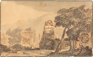 Landschap met Oude Graven door Agostino Mitelli