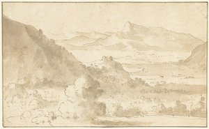 Berglandschap met een meer en een kasteel door Agostino Tassi (possibly)