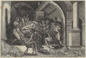 Aanbidding door de herders door Agostino Veneziano