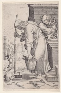 Oude vrouw die het graf nadert door Agostino Veneziano