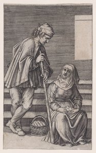 Boer en een vrouw met eieren, ca. 1514-36 door Agostino Veneziano