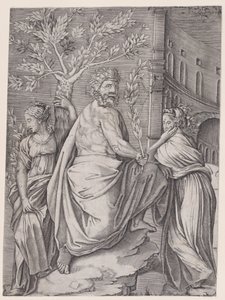 De man met een lauriertak door Agostino Veneziano