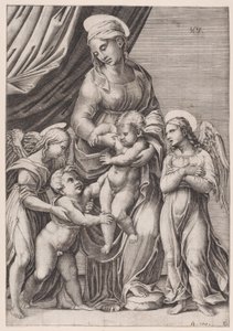 De Maagd, het Christuskind, de jonge Johannes en twee engelen, gedateerd 1516