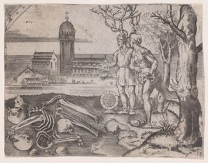 Twee Mannen op een Begraafplaats, ca. 1514-1536 door Agostino Veneziano