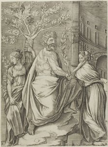 Man onder een laurierboom door Agostino dei Musi