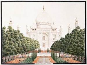 De Taj vanuit de tuin, ca. 1815 door Agra School
