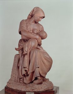 Boerin die een Baby Voedt, 1873 (terracotta) door Aime Jules Dalou