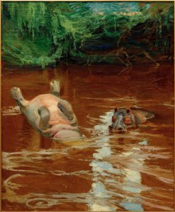 Nijlpaarden in de Tana door Akseli Valdemar Gallen Kallela