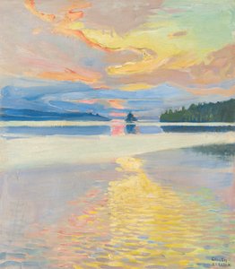 Zonsondergang over het meer Ruovesi, ca. 1915 door Akseli Valdemar Gallen Kallela