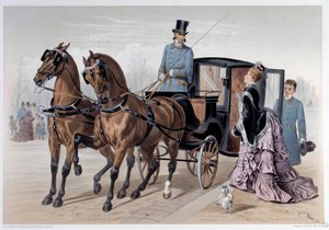 Coupe bereikt van Engelse paarden. Prent door Albert Adam (1833-?) 1874 Parijs, Musee Carnavalet