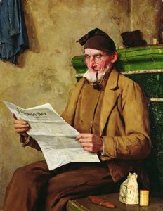 Oude Feissli die de krant leest