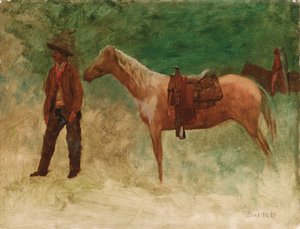 Staande cowboy met paard