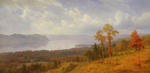 Uitzicht op de Hudson over de Tappen Zee richting Hook Mountain, 1866 door Albert Bierstadt