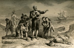 Landing van de pelgrims, 1877 door Albert Bobbett