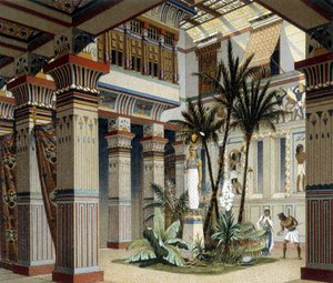 Egyptisch paleis in "The historical costume" door Racquet 1888 door Albert Charles August Racinet