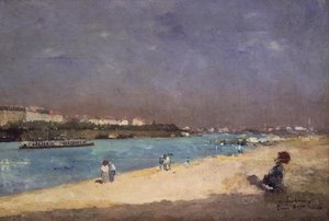 Uitzicht op de buitenwijken van Parijs vanaf de Pont National, 1882 door Albert Charles Lebourg