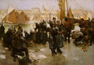 Vertrek van de Vissersvloot, Boulogne door Albert Chevallier Tayler