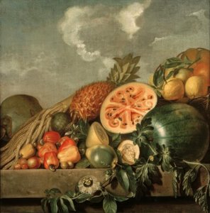 Stilleven met ananas, meloen en andere tropische vruchten
