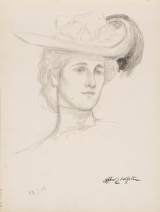 Vrouw met hoed (Mme Flore Deschamps) door Albert Edelfelt