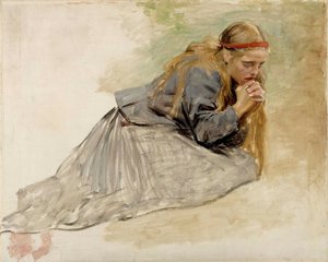 Maria Magdalena op haar knieën, studie voor het schilderij ‘Christus en Maria Magdalena’ door Albert Edelfelt
