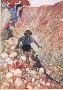 Hij ging naar beneden als de dappere kleine man die hij was, uit The Water Babies door Albert Edward Jackson