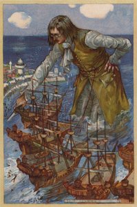 Gulliver Verovert de Vloot van de Blefuscudians (chromolitho)