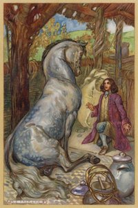 De Houyhnhnm Besprak de Mensheid met Gulliver (chromolitho)