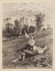 Zonder titel (Jongens die een vlieger oplaten) door Albert Fitch Bellows