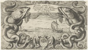 Zeegezicht met rand van zeedieren en een visnet door Albert Flamen