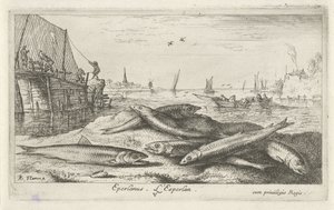 Zes spieringen op het strand door Albert Flamen