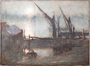 Mist op de rivier, Cheyney Walk, Chelsea door Albert Goodwin