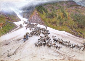 De geitenhoeder in de Zwitserse Alpen door Albert Goodwin