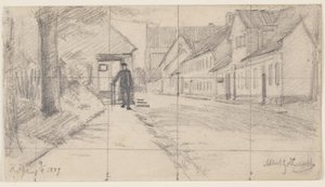 Straat in Køge met wandelende man door Albert Gottschalk