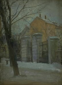 De poort van Assistens Begraafplaats in Kopenhagen. Winter